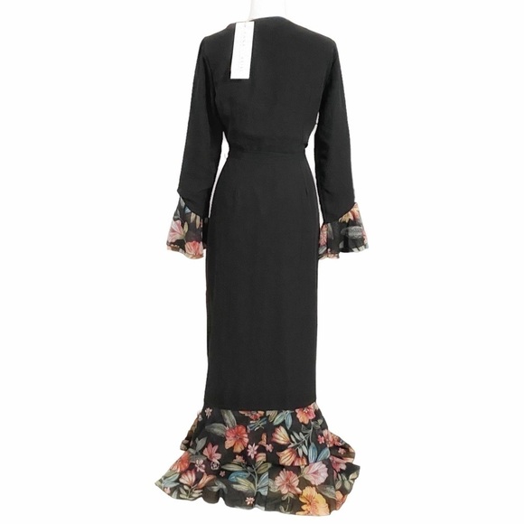 NWT ANNAH HARIRI BLACK GYPSY MODEST FLORAL BELTED BUTTON FRONT MAXI DRESS - 8 - Picture 3 of 12